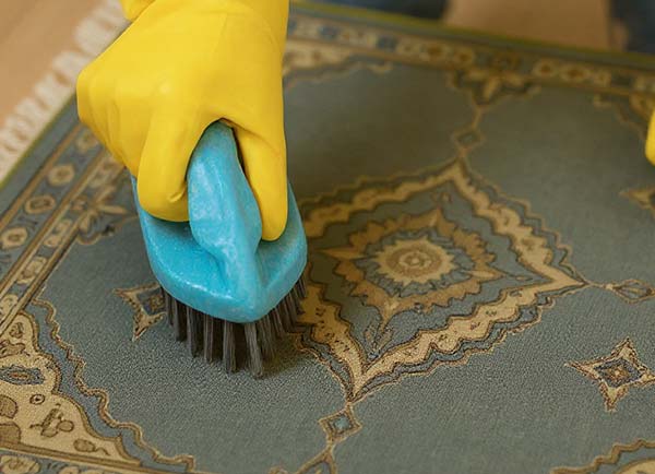 Comment entretenir un tapis d’Orient Naïn ? Brossage par zones d'un tapis d'Orient nain