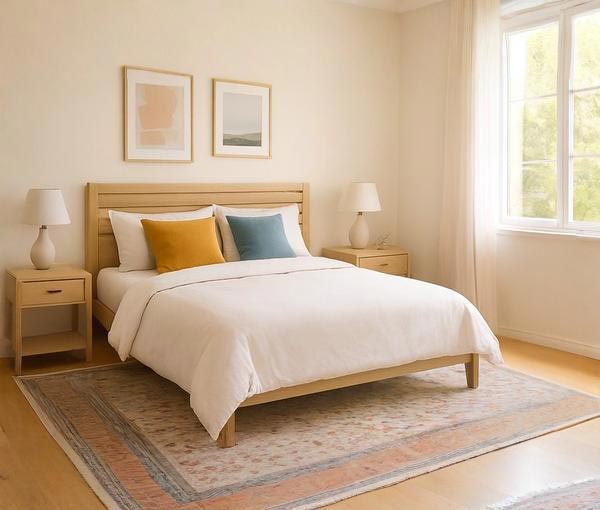 Pourquoi le tapis d’Orient beige séduit les intérieurs modernes ? Chambre avec un tapis d’Orient beige