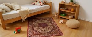 Déco de chambre avec un tapis d’Orient beige