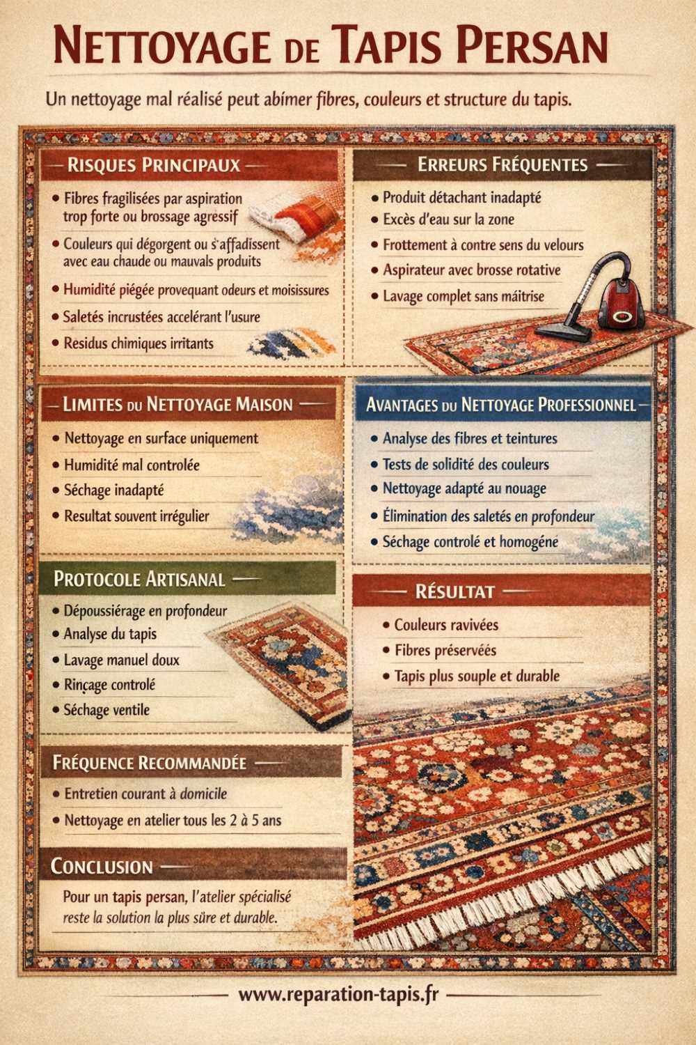 Infographie sur le nettoyage de tapis persans