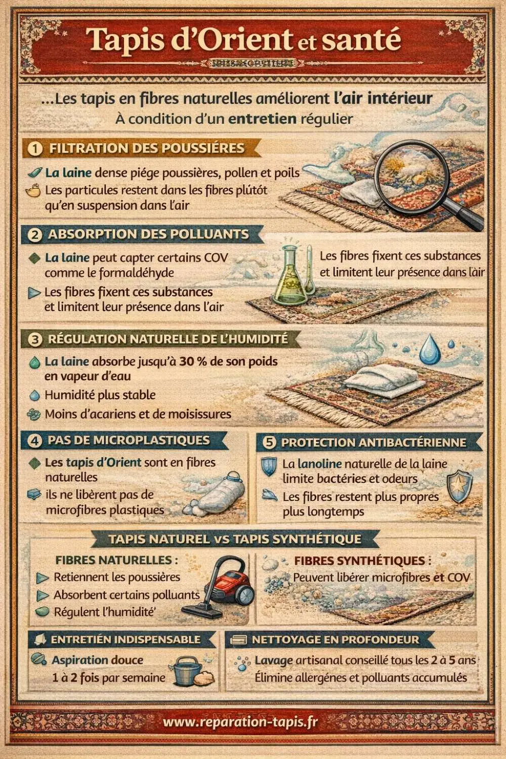 Infographie sur le tapis d'Orient et santé