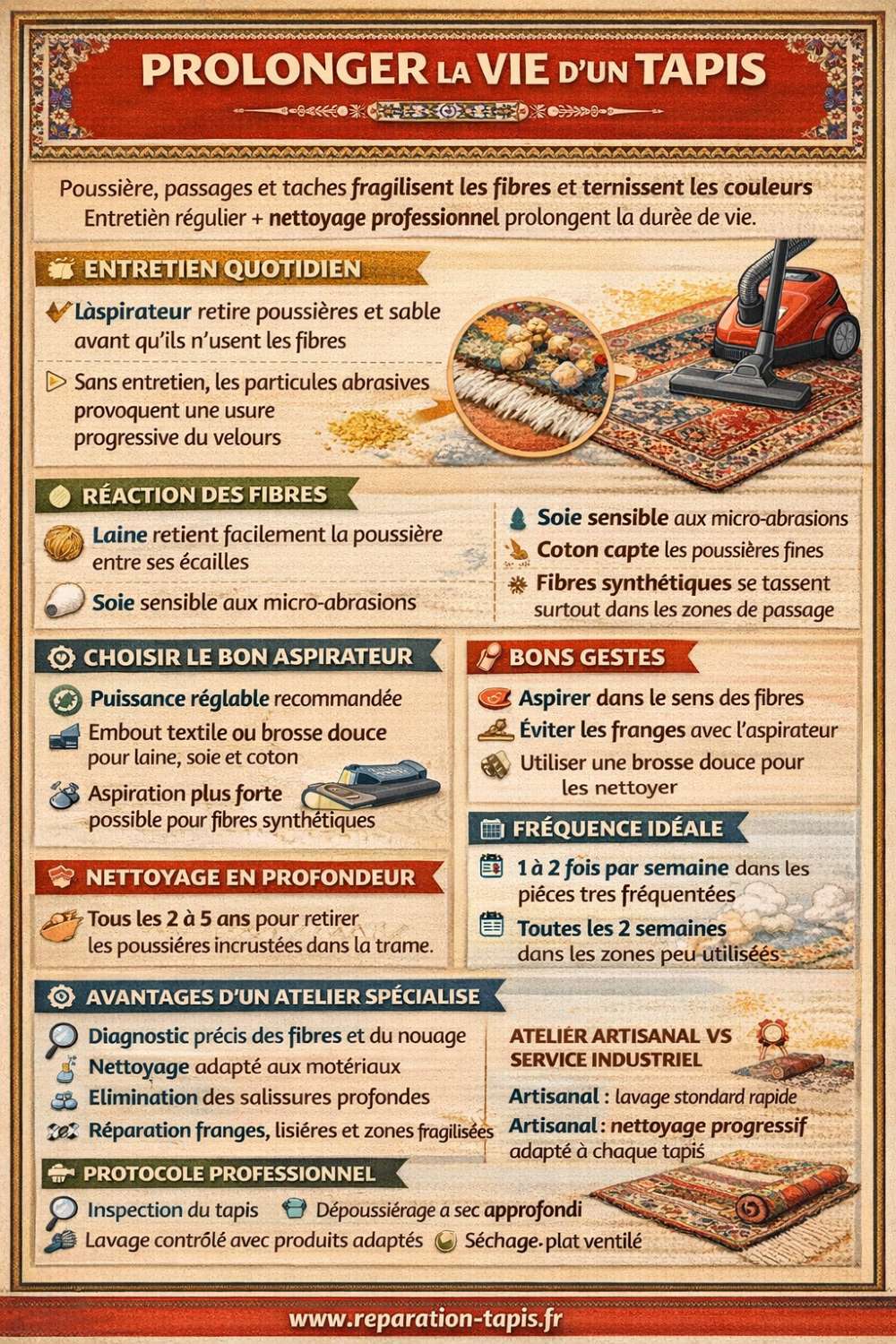 Inforgraphie sur comment prolonger la vie de votre tapis