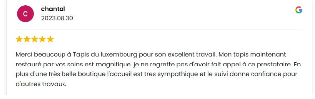 Témoignage de client sur le service de réparation de tapis